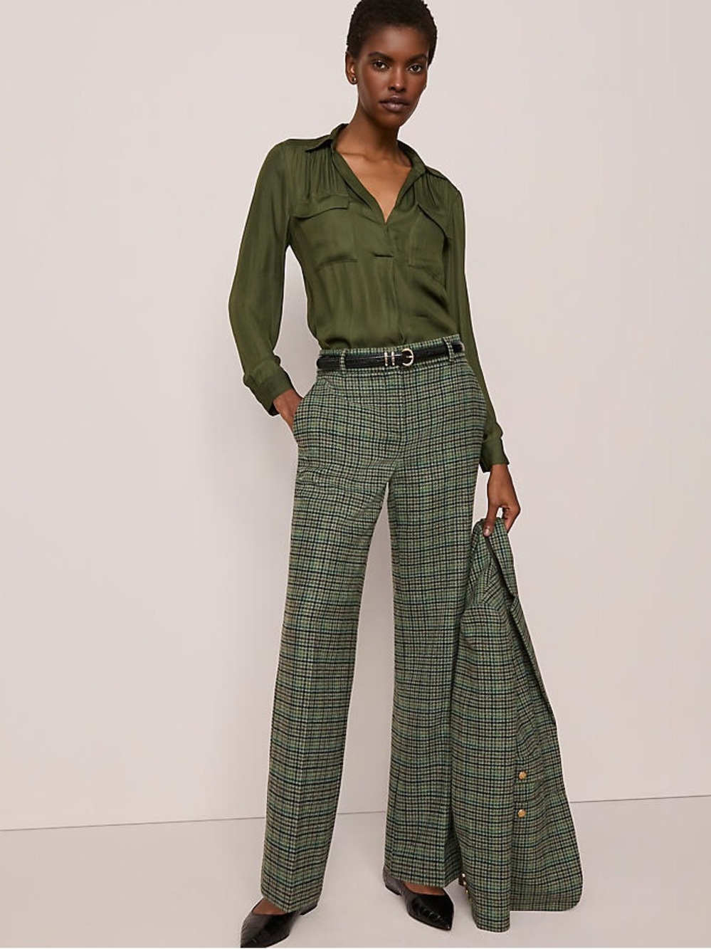 NWT Ann Taylor The Jayne Pant in Houndstooth in Muted Moss